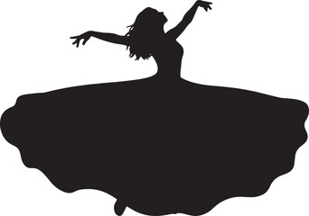 Silhouette of an elegant ballet dancer performing in a wide flowing dress. A graceful ballerina dancing in a flowing skirt. © uniquenaznin