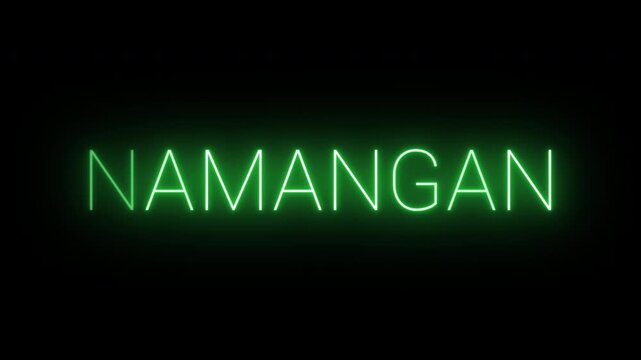 Flickering neon green glowing namangan sign animated on black background.