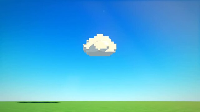 Single white cloud pixel 8 bit game art style over green field