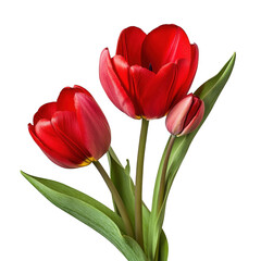Fototapeta premium Red Tulip Flower with Green Stem PNG Transparent Background Isolated