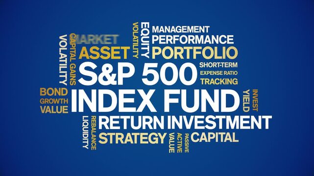 S&P 500 index fund animated word cloud-text design animation tag kinetic typography seamless loop.