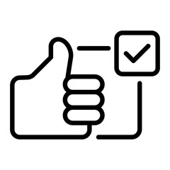 Obraz premium A line icon showing a thumbs up with a check mark representing task approval and quality control