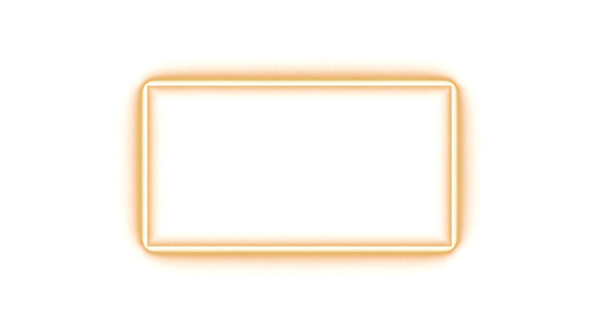 Warm golden neon rectangular frame with soft outer glow, elegant light border isolated on a transparent background.