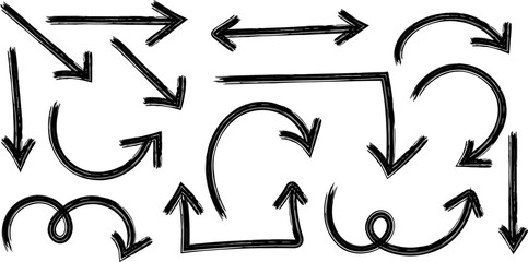 Fototapeta premium A collection of hand drawn black arrows in various shapes and directions illustrating movement and transitions high quality professional