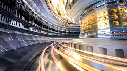 Fototapeta na wymiar Smr or small modular nuclear fusion reactor core with magnetic ring