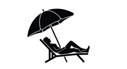 A silhouetted person relaxing on a beach chair under a parasol © Momtaj