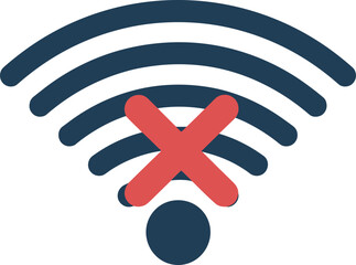 No wifi connection icon with red cross, wireless network signal error symbol isolated internet connectivity problem illustration