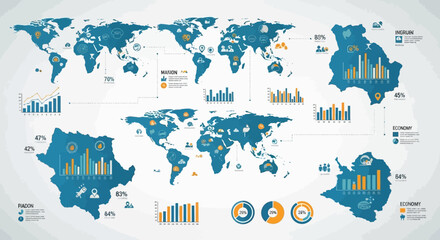 World map on grunge background showing continents, countries and global geography © Rizky
