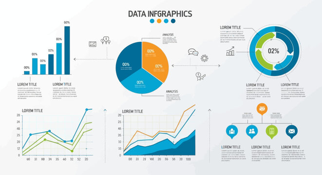 Business infographic vector illustration set with charts graphs maps data elements and design icons for reports and presentations