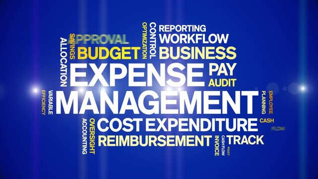 Expense Management animated word cloud-text design animation tag kinetic typography seamless loop.