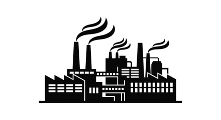 Obraz premium A black silhouette depicts a factory complex with multiple smokestacks emitting smoke