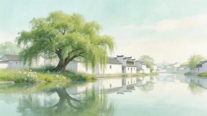 Fototapeta premium The tranquil scenery of ancient villages in water towns