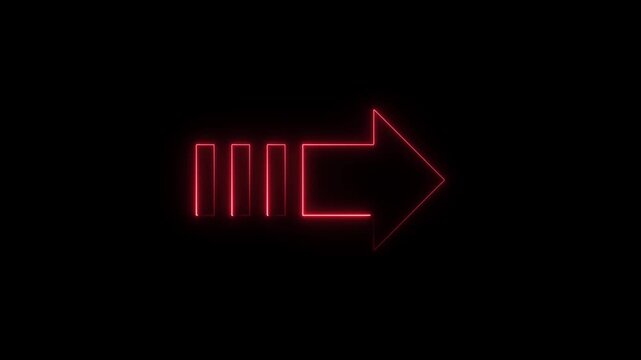Glowing Red Neon Arrow with Equalizer Bars on Black Background