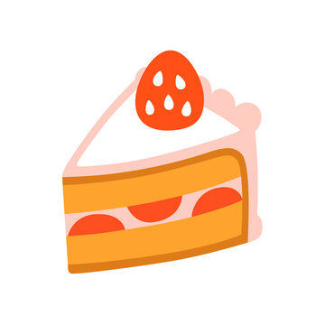 Cartoon Strawberry Cream Cake Slice with Fresh Berry Topping