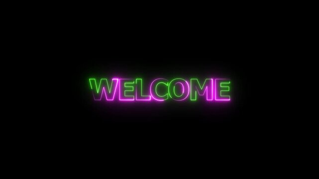 Glowing Green Perple Neon W E L C O M E Text Animation Black Background
