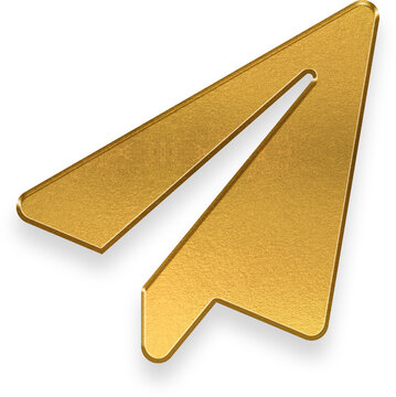 gold paper plane icon on transparent background