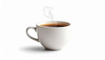 Obraz premium Steaming cup of coffee on a plain surface, viewed from the side, capturing a moment of relaxation and warmth in a simple still life composition