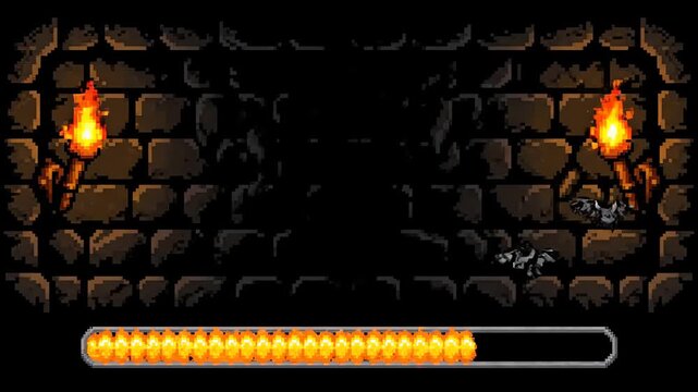 Retro 8 bit Dungeon Loading Screen with Pixel Fire Bar