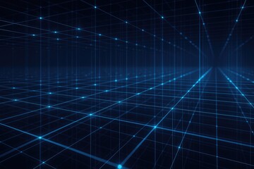 Abstract digital network grid with glowing blue data connections and nodes network grid digital.