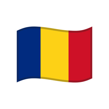 Waving Romania national flag with blue yellow red vertical stripes