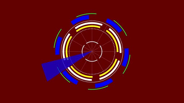 Futuristic HUD Radar Interface Circle Technology, HUD Interface target, radar direction scan for target, searching on black background.