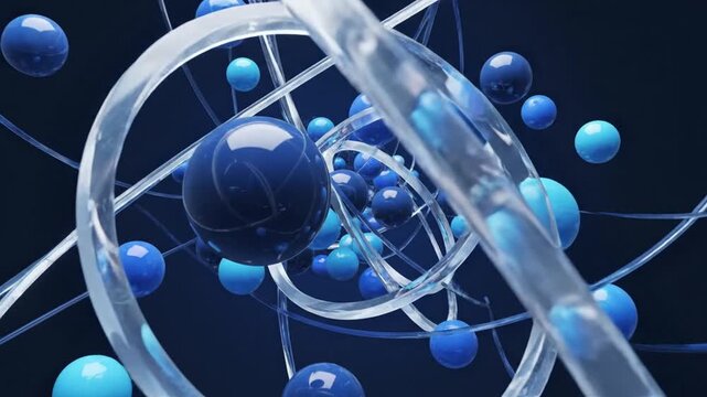 Atomic Structure 3D Animation Blue Spheres Orbiting.