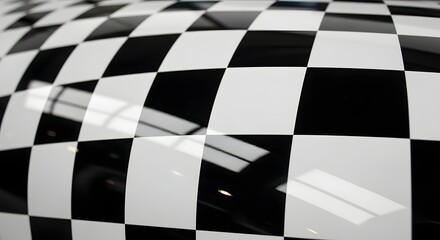 Obraz premium Reflective Checkered Racing Stripes with Curved Mirrored Surface reflective mirror surface