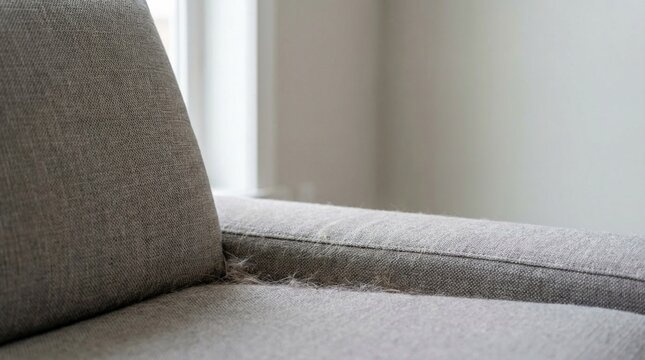 Worn sofa showing pet dander and frayed fabric concept of allergies  