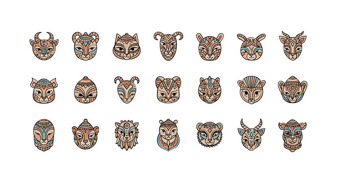 Collection of various animal face icons.