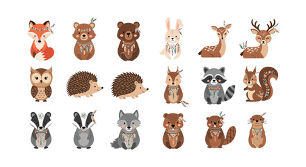 Fototapeta premium Collection of various forest animal illustrations.