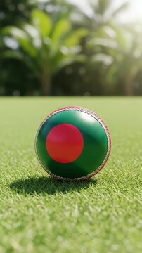 Bangladesh Cricket Ball on Green Grass Field, National Sports Concept