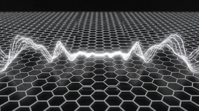 Abstract glowing wave pattern on a hexagonal grid surface