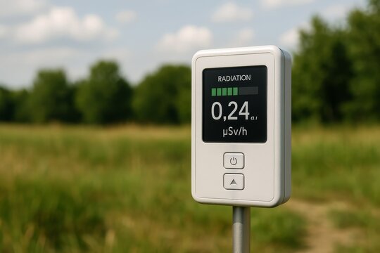 This dosimeter measures radiation levels outdoors, displaying 0.24 micro-sieverts per hour. It provides vital information about environmental safety.