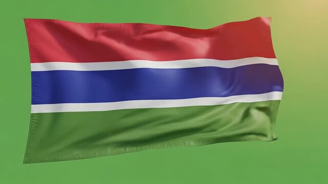 Gambian flag flying waving in wind isolated, The Gambia national flag seamless loop animation high