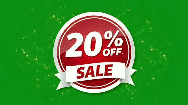 Festive red and white circular badge with "20% OFF SALE" text on a vibrant green background