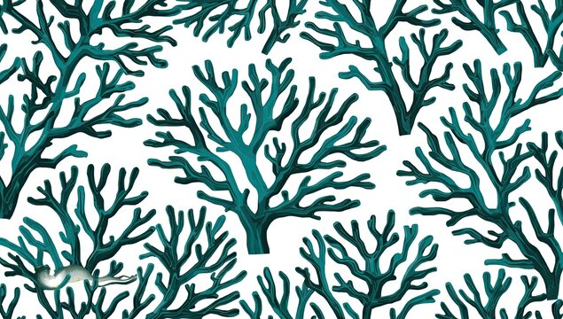 Digital rendering of teal-colored coral-like structures densely arranged on a white background