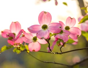 Obraz premium A close-up of pink flowers on a tree branch