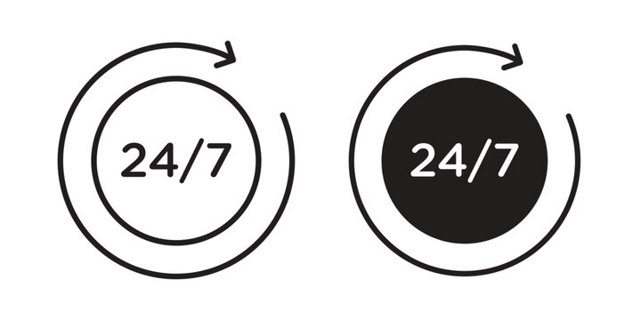 24 7 icon silhouette. Editable stroke. Line vector illustration design