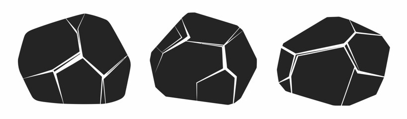 Rock Boulder Silhouette Vector Icon Set, black illustration collection featuring various boulders and stones, isolated graphics on white background ideal for geology, landscape, outdoor © WelcomeJune