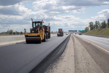 Highway Paving Construction with Road Rollers