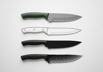 Obraz premium Four kitchen knives isolated on white background