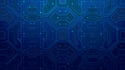 Abstract blue circuit board pattern with hexagonal connections