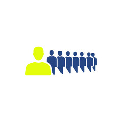 Obraz premium flat semi-flat vector icon of a team following a highlighted leader figure, minimal human silhouettes, solid colors, no gradient, white background