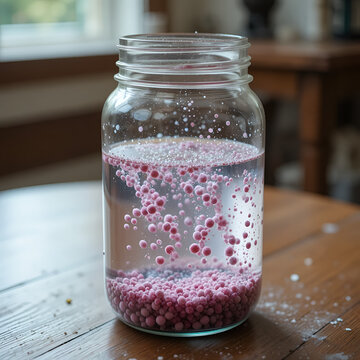Jar Test Sedimentation Process: Floc Particles Sinking and Water Clearing