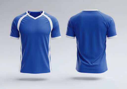 Blue and white short sleeved athletic shirt