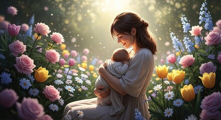 Happy Mother&rsquo;s Day Celebration with Love and Flowers