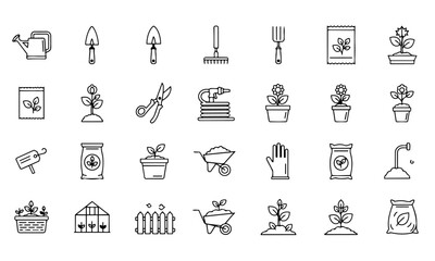 Fototapeta premium Gardening Tools Equipment Outline Icons