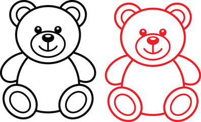 Obraz premium A simple illustration of two cartoon teddy bears, one outlined in black and the other in red.
