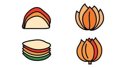 Bougatsa Line art vector set minimal vivid abstract color