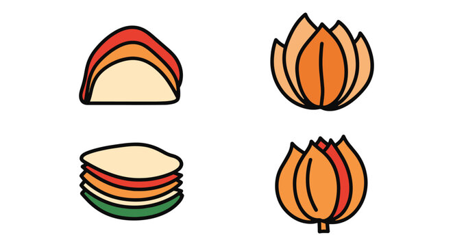 Bougatsa Line art vector set minimal vivid abstract color
